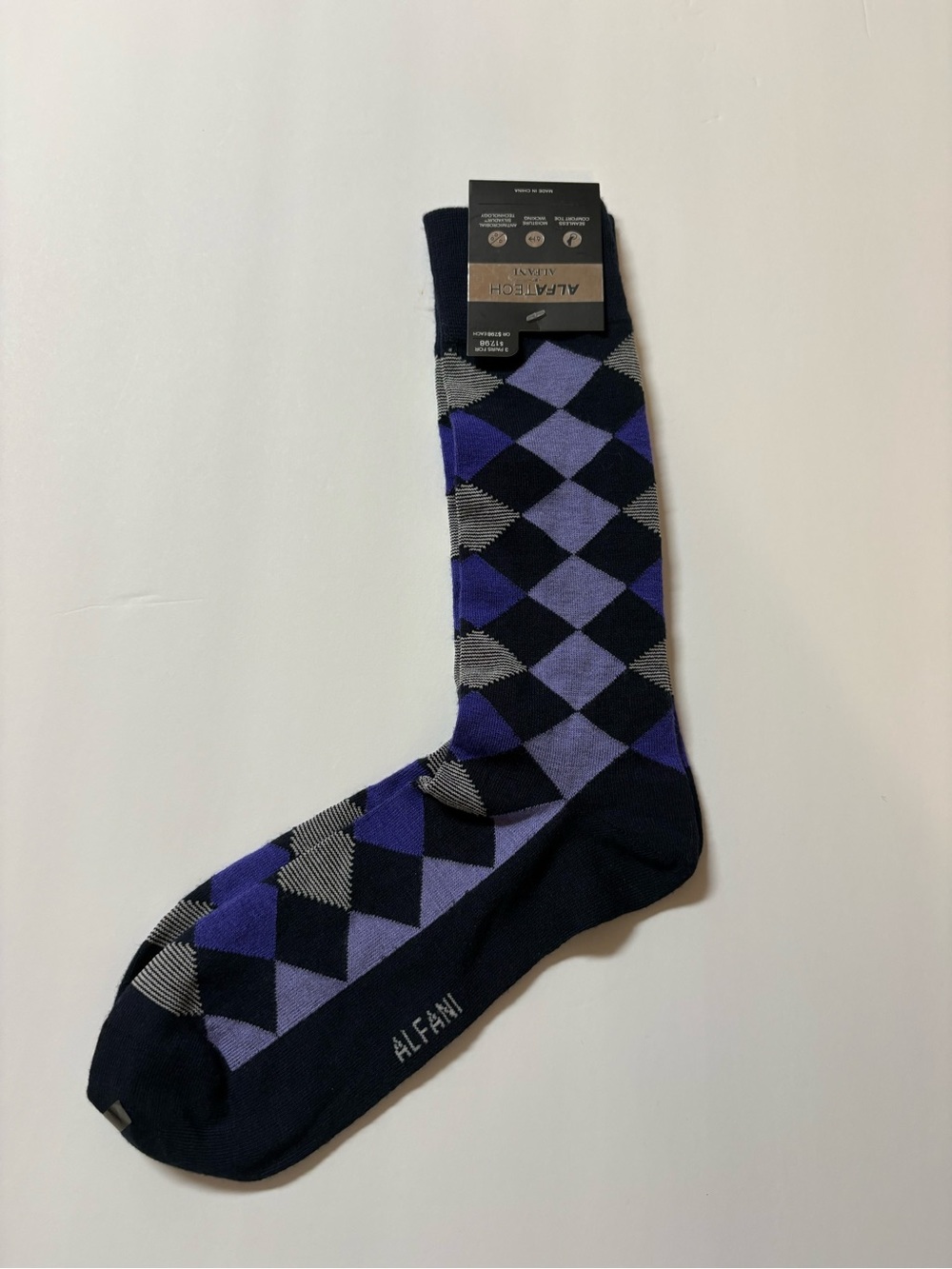 Alfani Purple and Navy Argyle Dress Socks